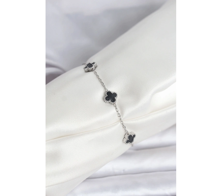 316L Çelik Gümüş Renk Siyah Baby Boy Yonca Bileklik