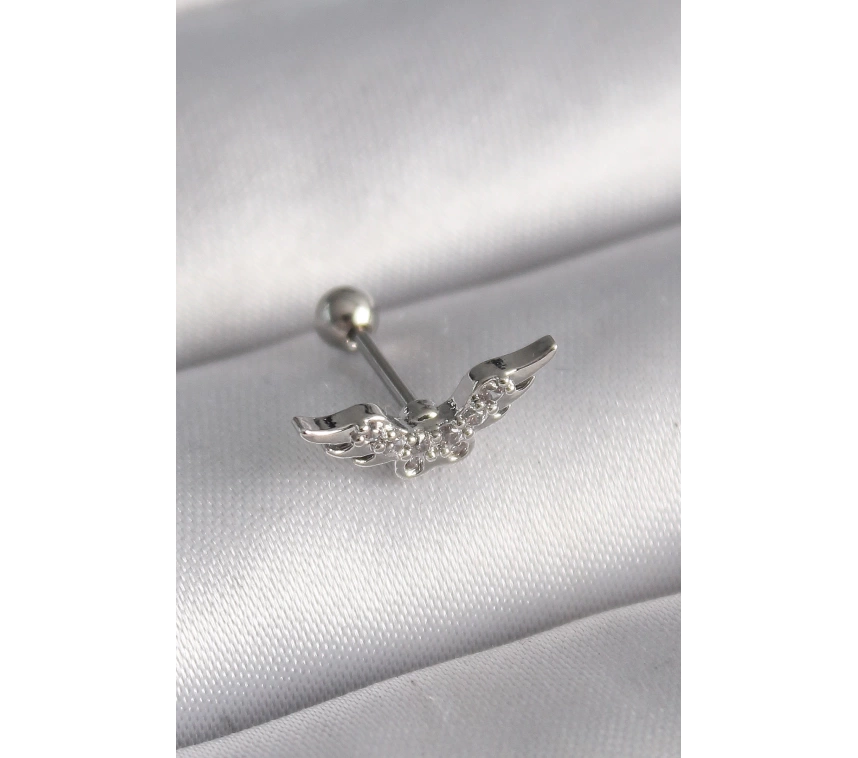 316L Çelik Gümüş Renk Zirkon Taş Detay Kanat Model Tragus Piercing