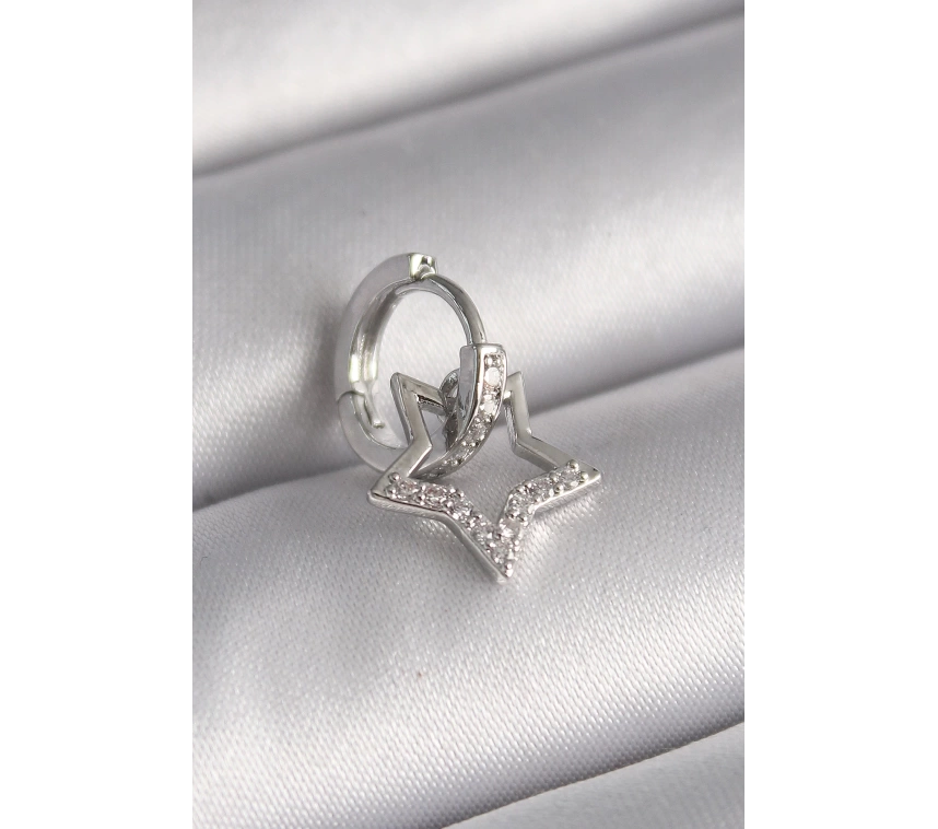 316L Çelik Gümüş Renk Zirkon Taşlı Sallantı Yıldız Model Tragus Piercing