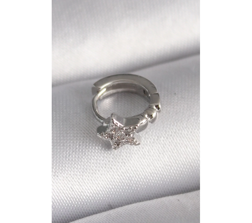 316L Çelik Gümüş Renk Zirkon Taşlı Yıldız Model Tragus Piercing