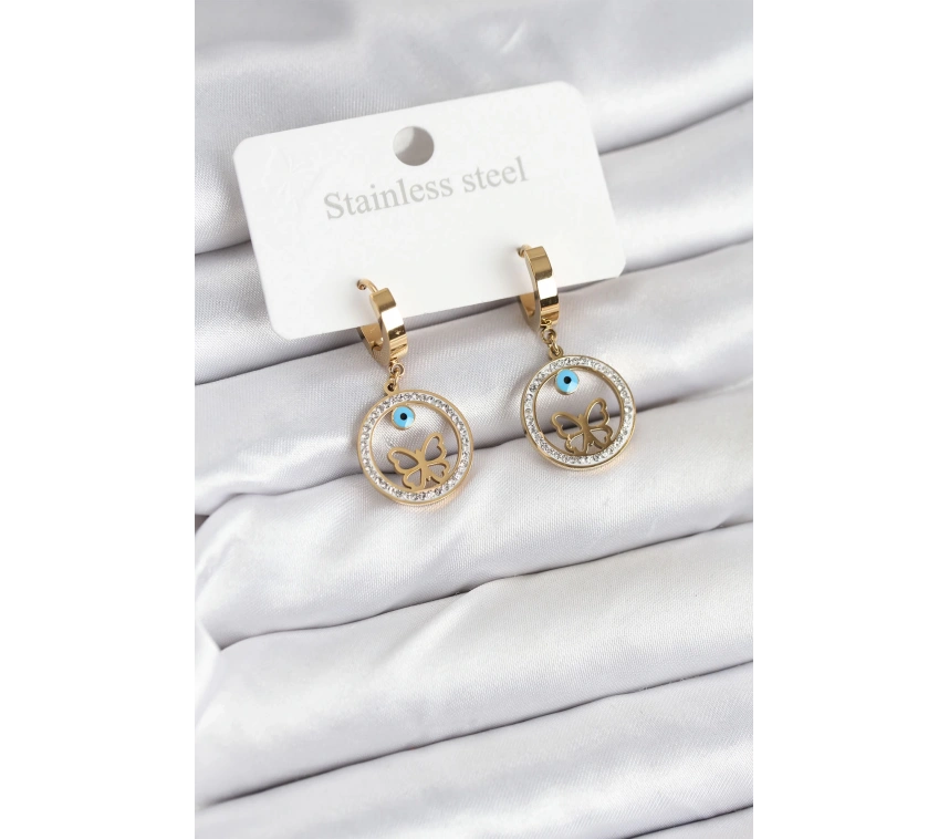 316L Çelik Halka Kelebek Kadın Küpe