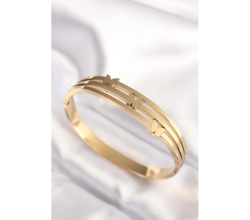 316L Çelik Kelebek Gold Renk Kadın Kelepçe Bilezik