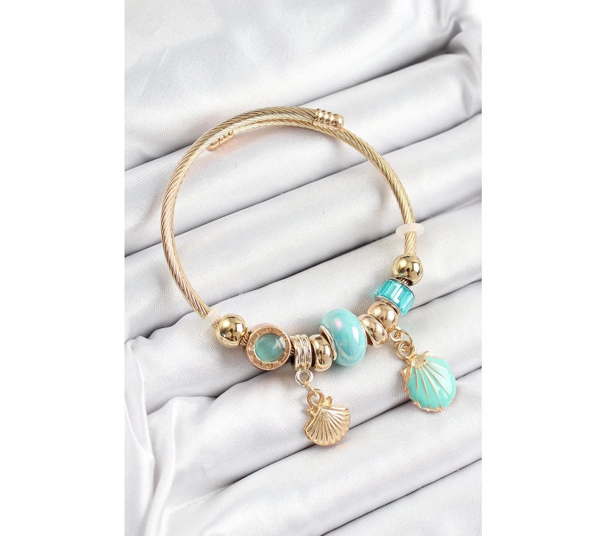 316L Çelik Mavi İstiridye Model Gold Renk Charm Bileklik