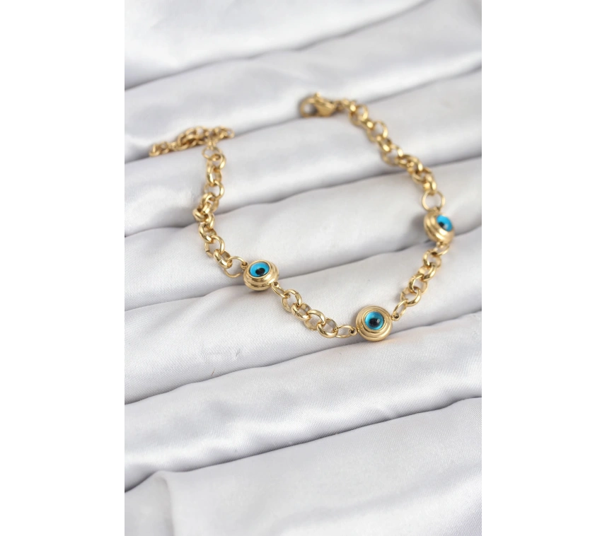 316L Çelik Nazar Model Gold Renk Kadın Bileklik