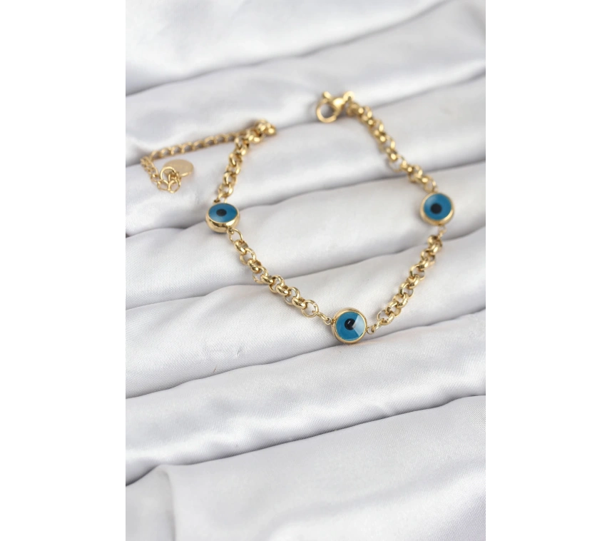 316L Çelik Nazar Model Gold Renk Kadın Bileklik