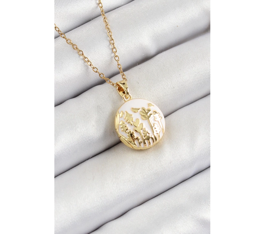 316L Çelik Zincir Açılabilir Sanatsal Vintage Çiçek Model Gold Renk Kadın Kolye