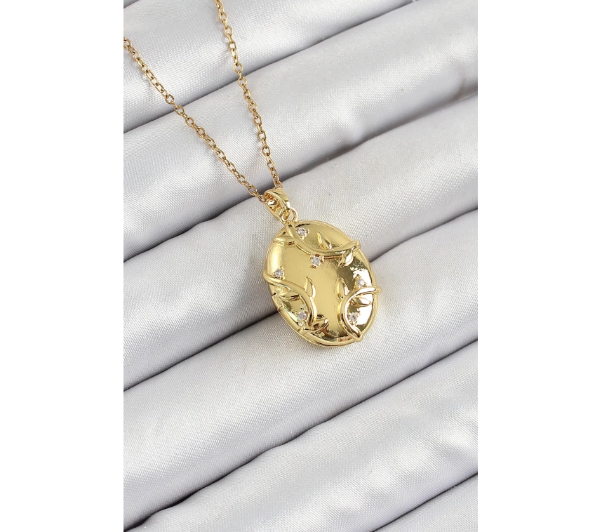 316L Çelik Zincir Açılabilir Sarmaşık Model Zirkon Taşlı Gold Renk Kadın Kolye