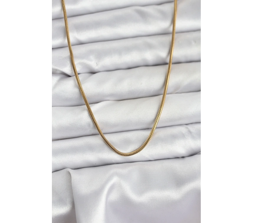 316L Çelik Zincir Gold Renk 60 cm Yılan Zincir Kadın Kolye