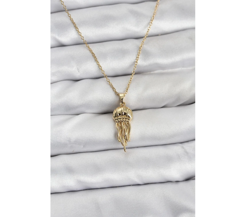 316L Çelik Zincir Gold Renk Deniz Anası Model Zirkon Taşlı Kadın Kolye
