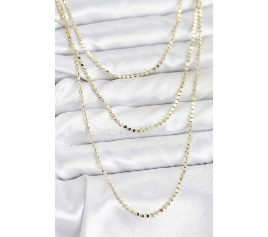 316L Çelik Zincir Gold Renk Ezme Zincir Model 3lü Kadın Kolye