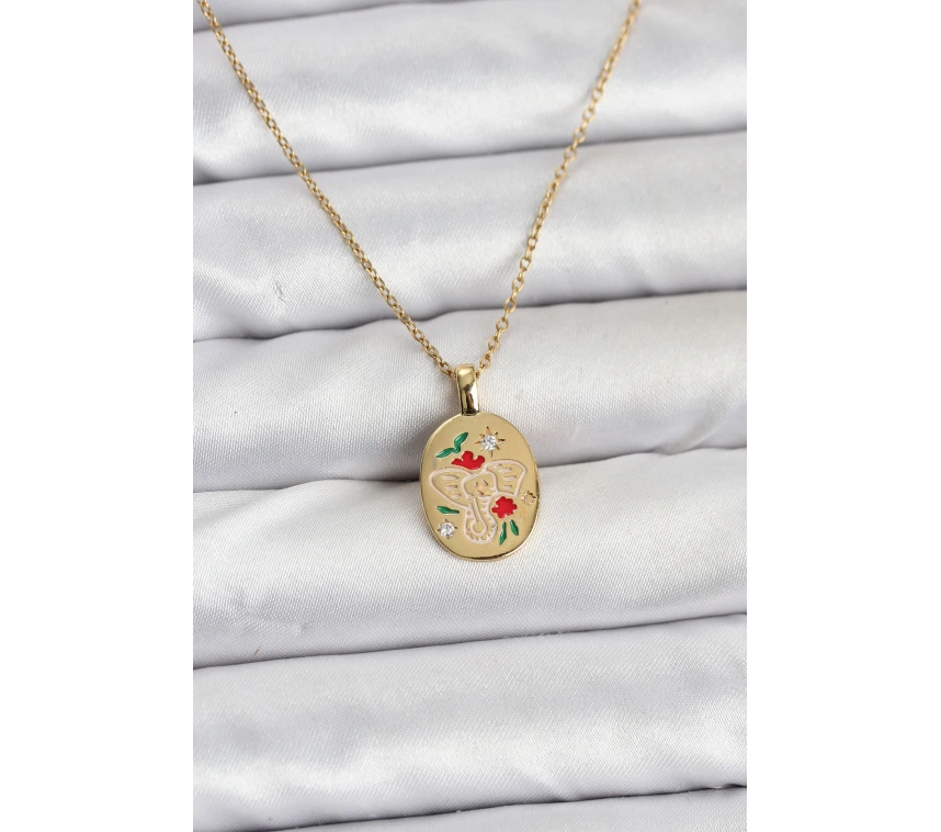 316L Çelik Zincir Gold Renk Fil Figürlü Kadın Kolye