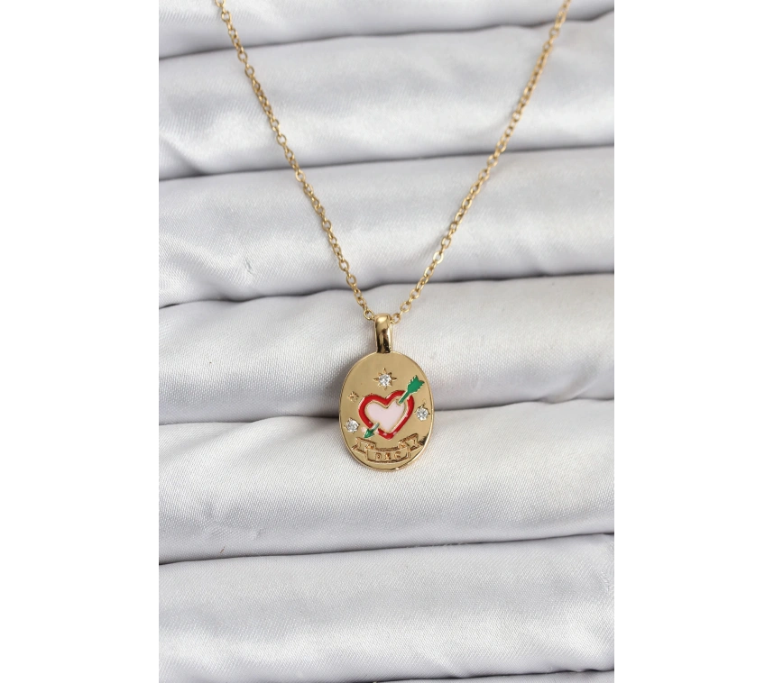 316L Çelik Zincir Gold Renk Kalp Figürlü Kadın Kolye