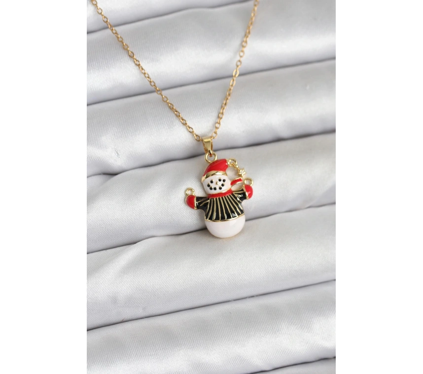 316L Çelik Zincir Gold Renk Kardan Adam Figürlü Yılbaşı Temalı Kadın Kolye
