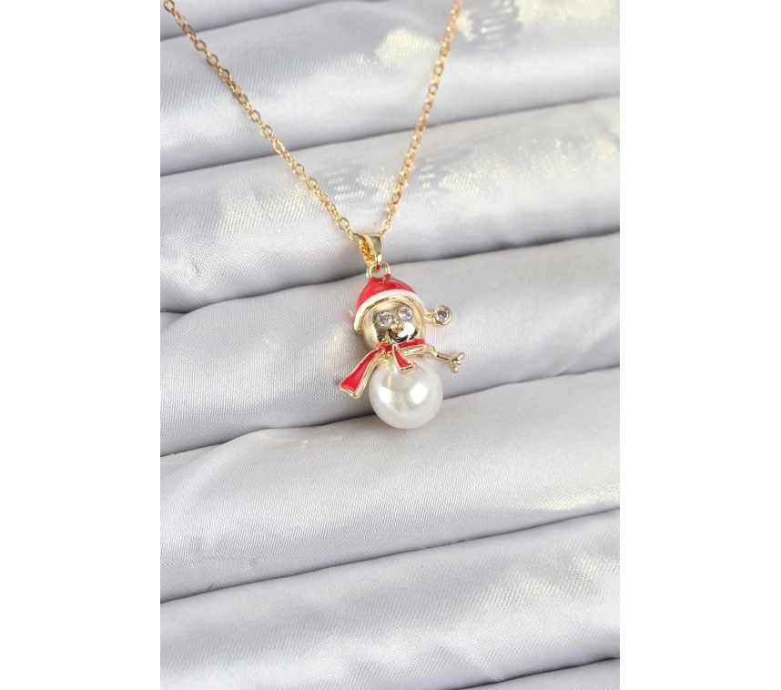 316L Çelik Zincir Gold Renk Kardan Adam Model Yılbaşı Temalı Kadın Kolye