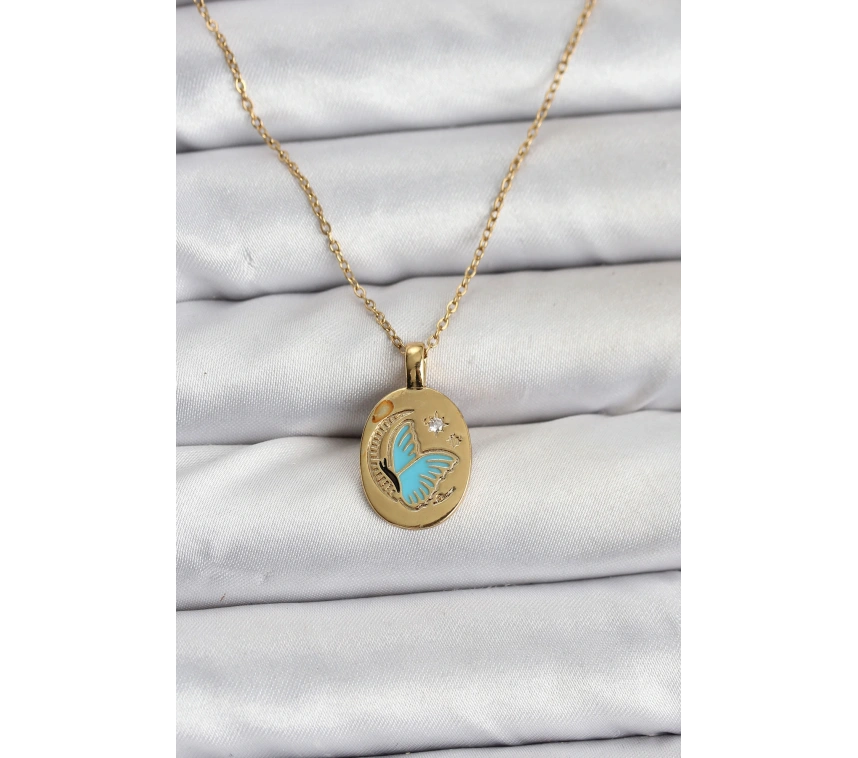 316L Çelik Zincir Gold Renk Kelebek Figür Kadın Kolye