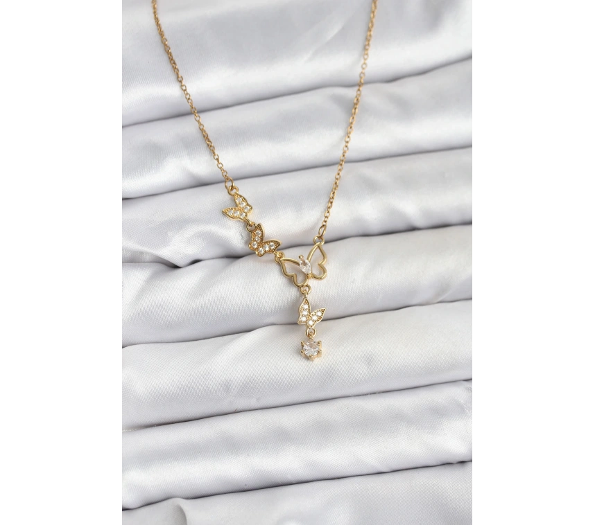 316L Çelik Zincir Gold Renk Kelebek Model Kadın Kolye