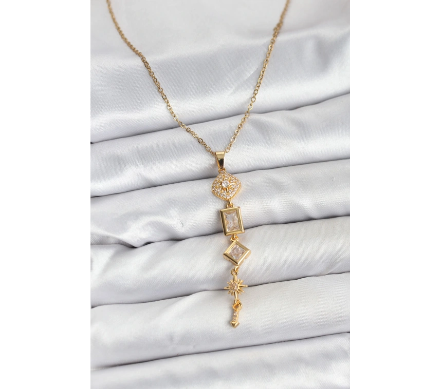 316L Çelik Zincir Gold Renk Kutup Yıldızı Enerji Model Kadın Y Kolye