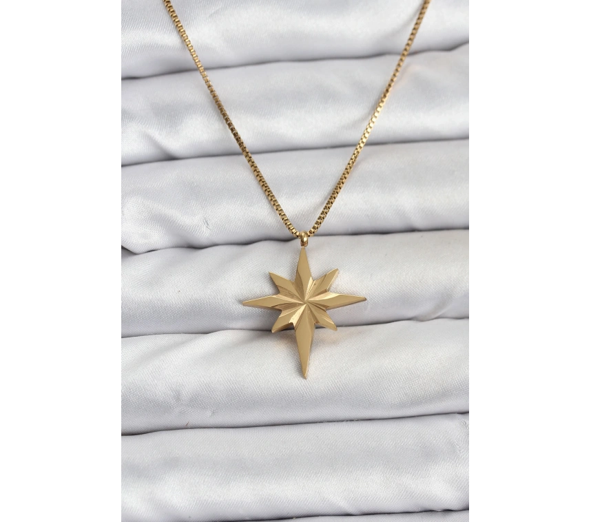 316L Çelik Zincir Gold Renk Kutup Yıldızı Model 60 cm Zincir Kadın Kolye