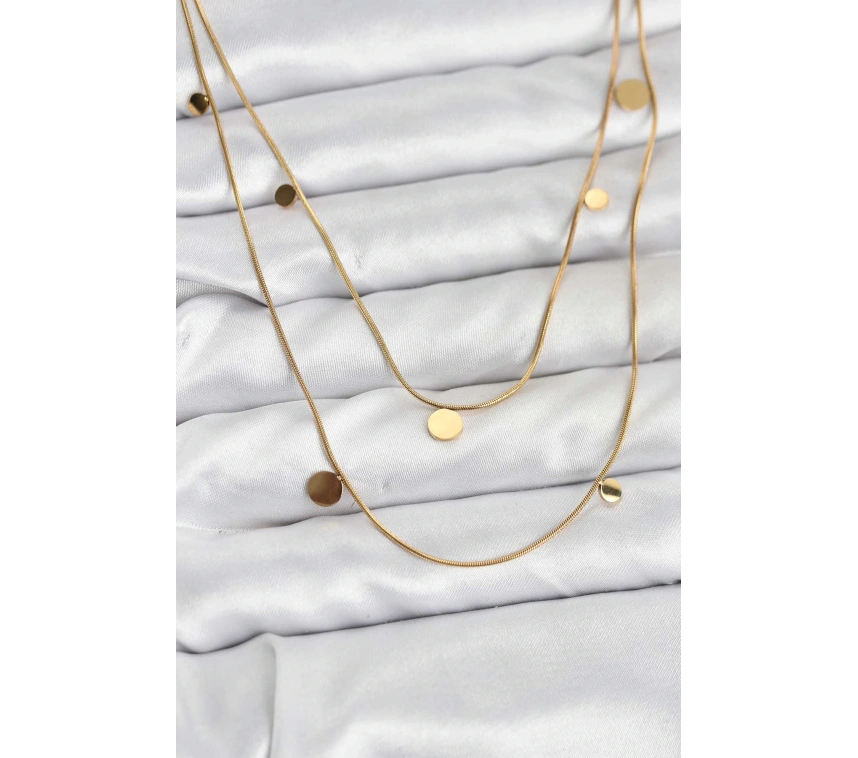 316L Çelik Zincir Gold Renk Pullu Kadın Kolye