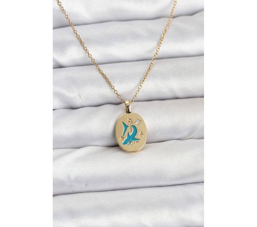 316L Çelik Zincir Gold Renk Shark Figür Kadın Kolye