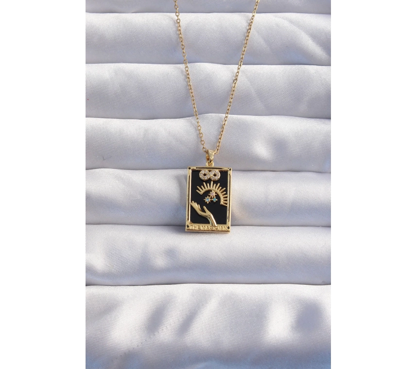 316L Çelik Zincir Gold Renk Sonsuzluk Detay Zirkon Taşlı Tarot Kolye