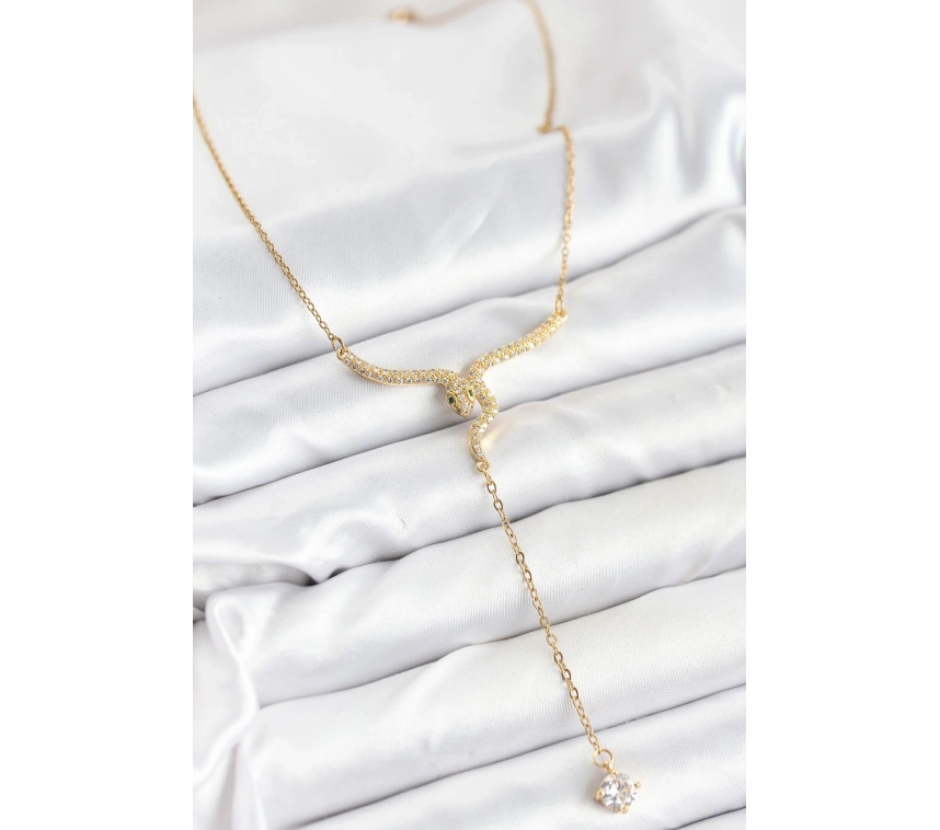 316L Çelik Zincir Gold Renk Yılan Model Y Kolye