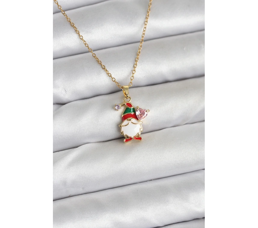 316L Çelik Zincir Gold Renk Yılbaşı Teması Kadın Kolye