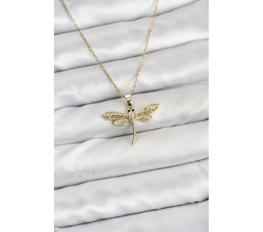 316L Çelik Zincir Gold Renk Yusufçuk Model Kadın Kolye