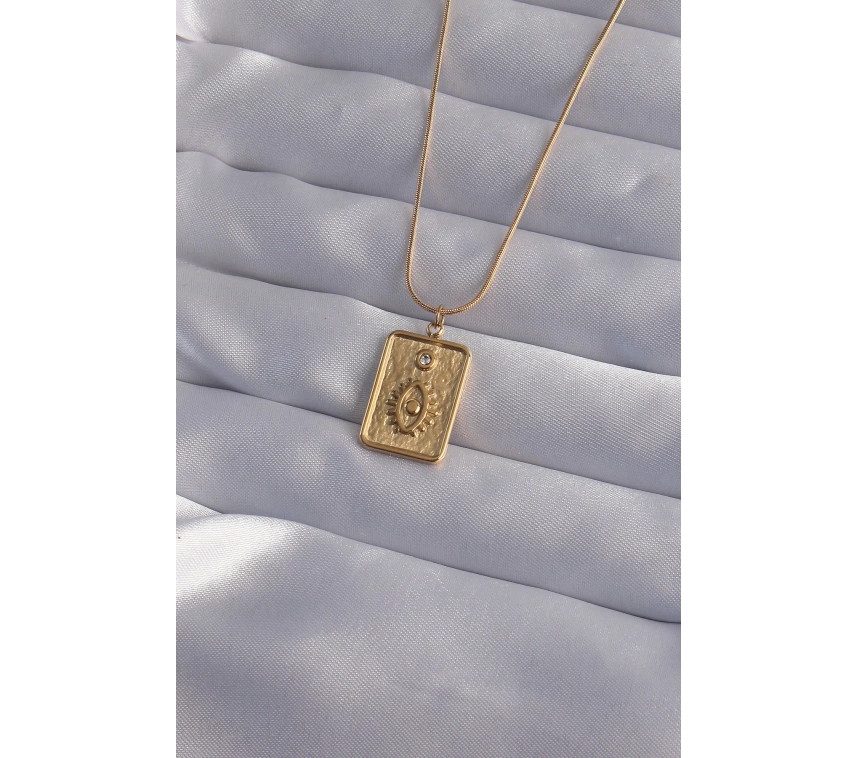 316L Çelik Zincir Gold Renk Zirkon Taşlı Göz Figür Tarot Kolye