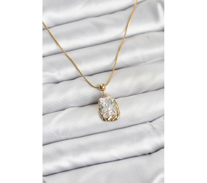 316L Çelik Zincir Gold Renk Zirkon Taşlı Kadın Kolye