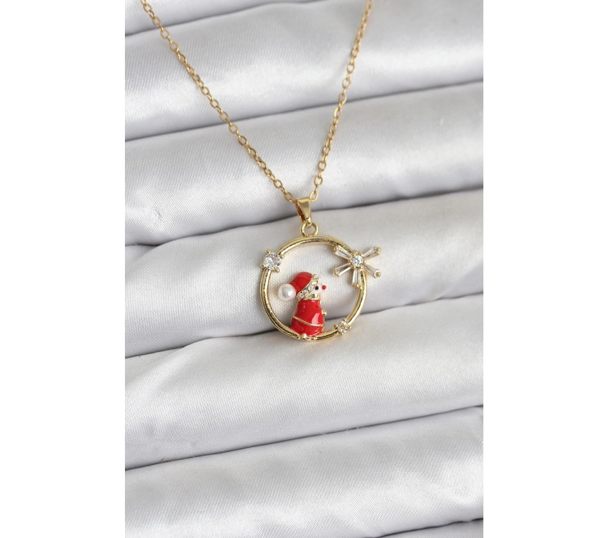 316L Çelik Zincir Gold Zirkon Taşlı Yılbaşı Tema Kadın Kolye