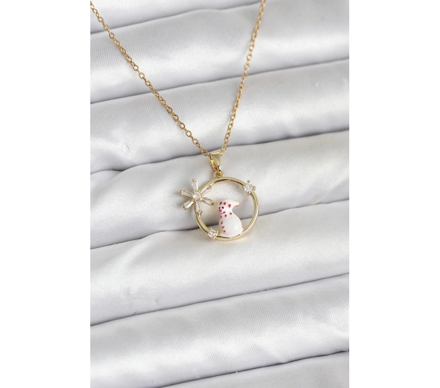 316L Çelik Zincir Gold Zirkon Taşlı Yılbaşı Temalı Kadın Kolye