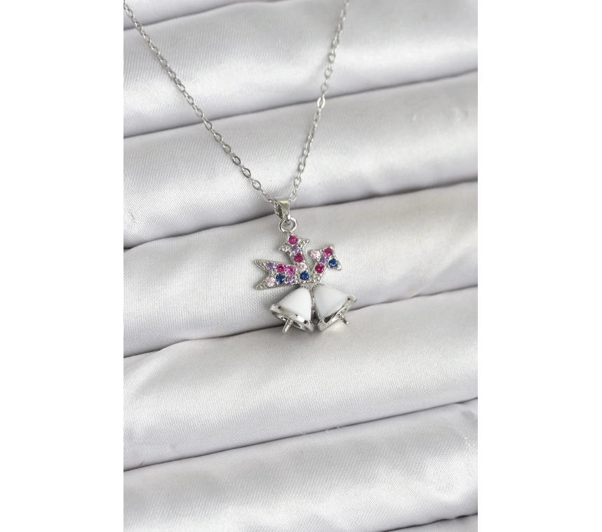 316L Çelik Zincir Gümüş Renk Chirtsmas Bell Model Yılbaşı Temalı Kadın Kolye