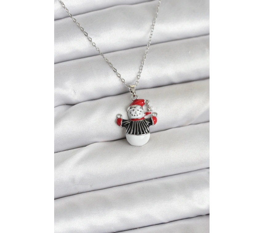 316L Çelik Zincir Gümüş Renk Kardan Adam Figürlü Yılbaşı Temalı Kadın Kolye
