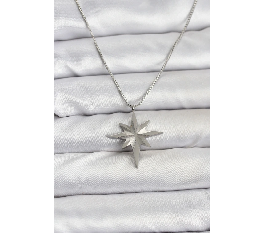 316L Çelik Zincir Gümüş Renk Kutup Yıldızı Model 60 cm Zincir Kadın Kolye