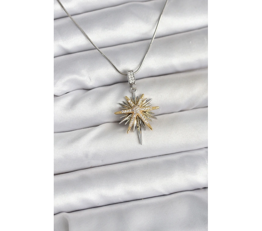 316L Çelik Zincir Gümüş Renk Kutup Yıldızı Model Kadın Kolye