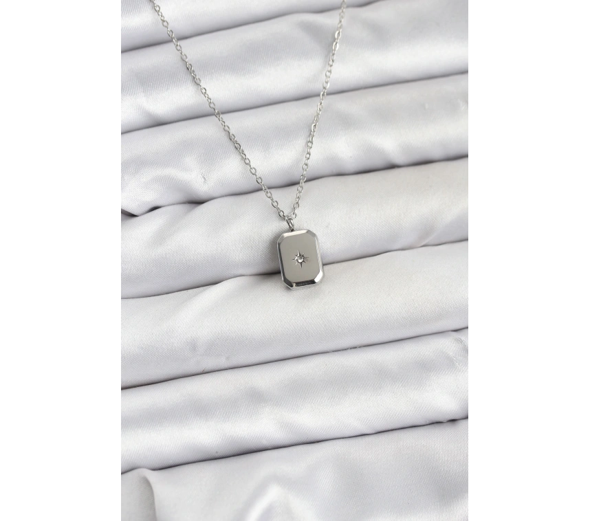 316L Çelik Zincir Gümüş Renk Minimal Kutup Yıldızı Model Kadın Kolye
