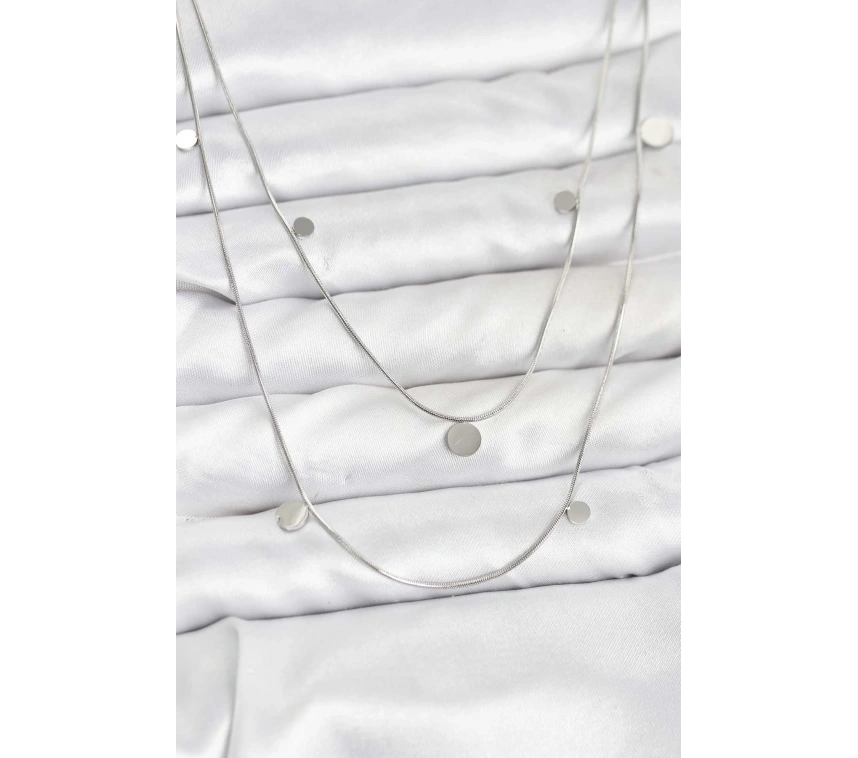 316L Çelik Zincir Gümüş Renk Pullu Kadın Kolye