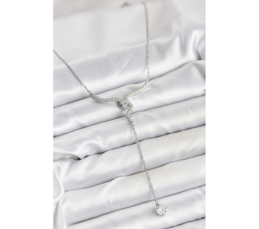 316L Çelik Zincir Gümüş Renk Yılan Model Y Kolye