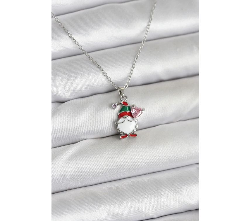 316L Çelik Zincir Gümüş Renk Yılbaşı Teması Kadın Kolye