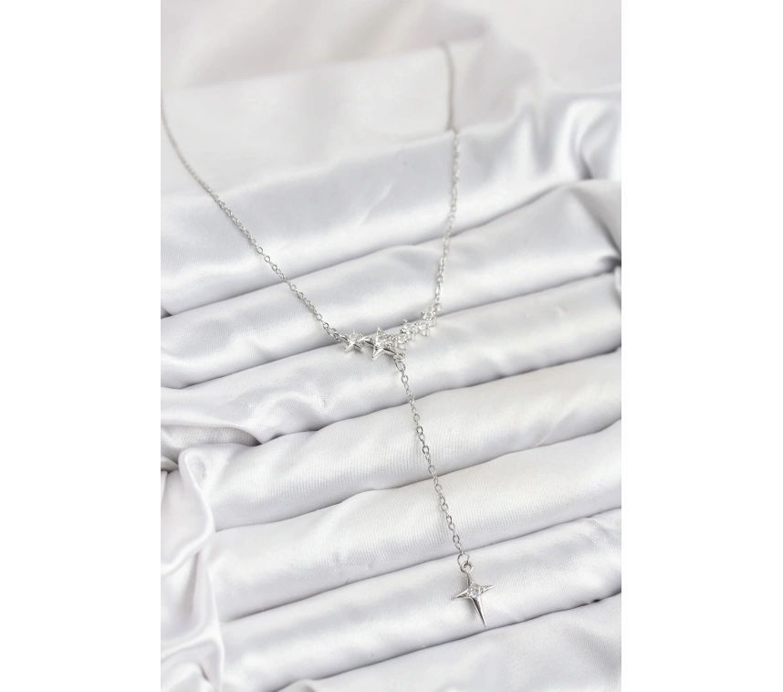 316L Çelik Zincir Gümüş Renk Yıldız Model Y Kadın Kolye