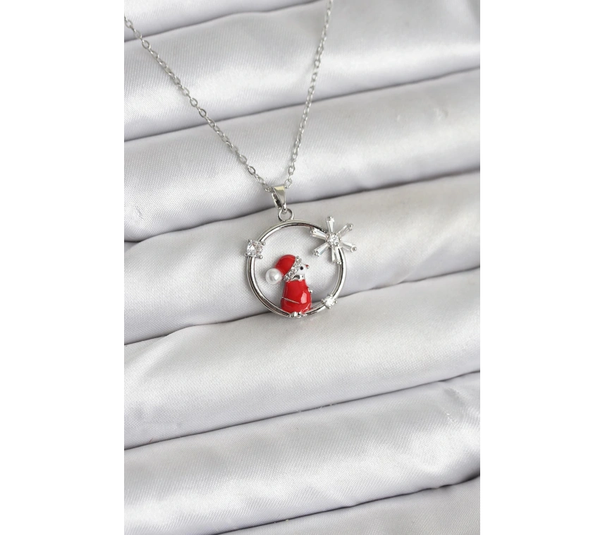 316L Çelik Zincir Gümüş Zirkon Taşlı Yılbaşı Tema Kadın Kolye