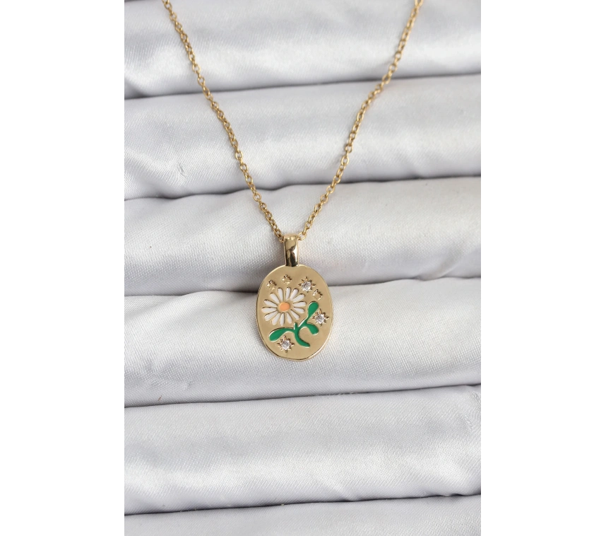 316L Çelik Zincir Papatya Figürlü Kadın Kolye