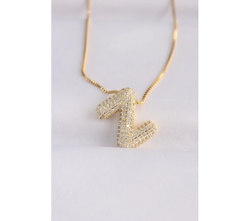 316L Çelik Zincirli Zirkon Taşlı Z Harfli Gold Renk Bubble Kolye
