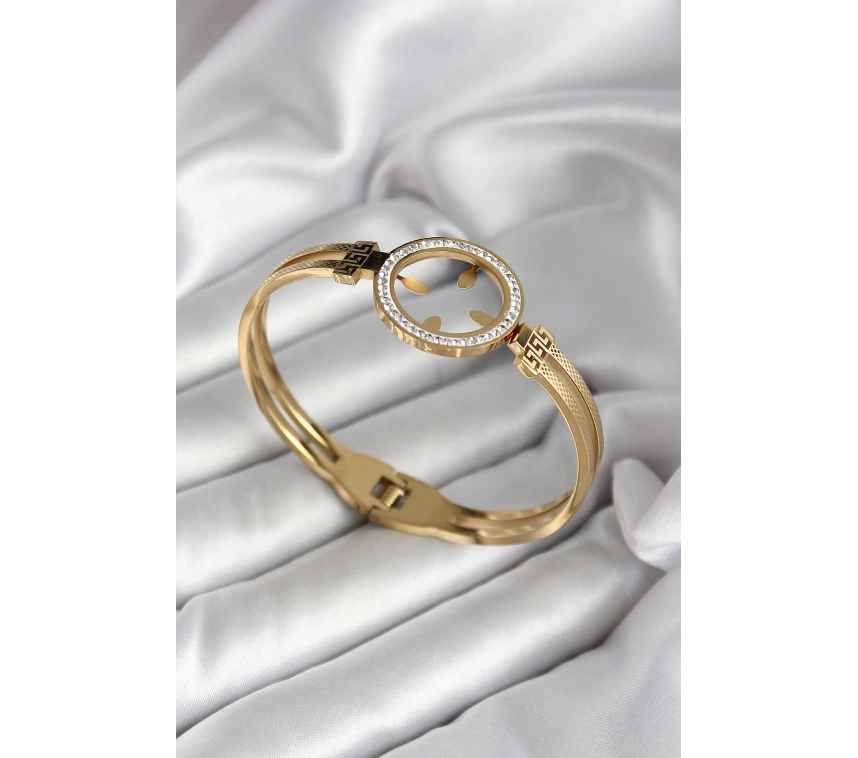 316L Çelik Zirkon Taşlı Çeyrek Takılabilir Model Gold Renk Kadın Kelepçe