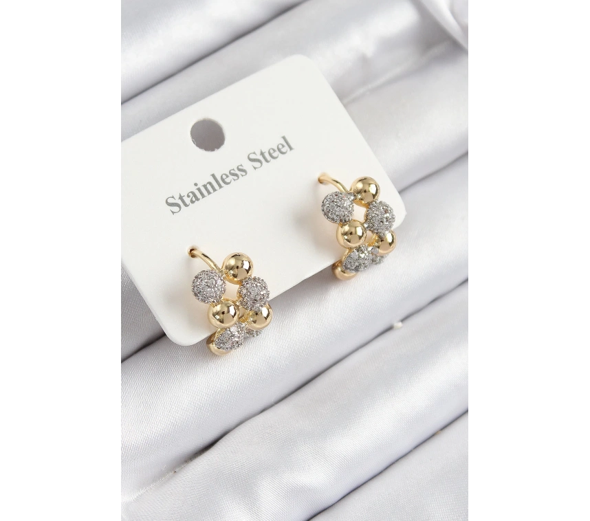 316L Çelik Zirkon Taşlı Topçuk Halka Model Gold Ve Gümüş Renk Kadın Küpe