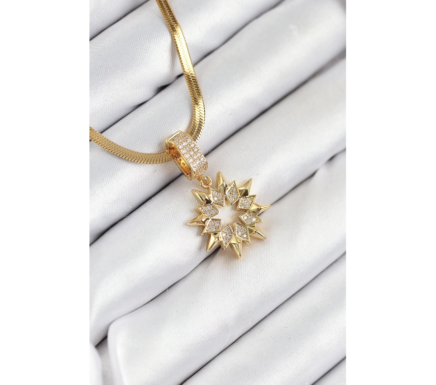316L Çelik Zirkon Taşlı Yıldız Model Gold Renk Kadın Kolye