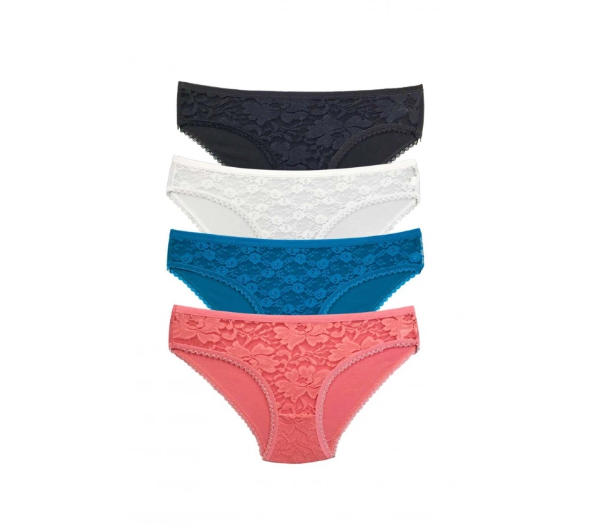 4 Adet Önü Dantelli Transparan Kadın Slip Külot S149
