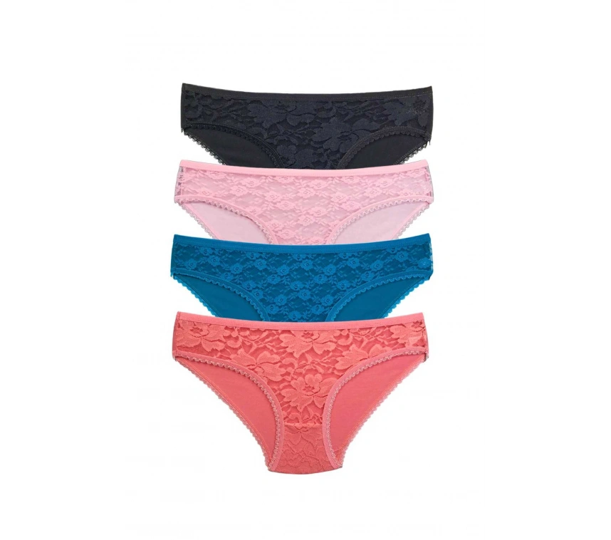 4 Adet Önü Dantelli Transparan Kadın Slip Külot S218