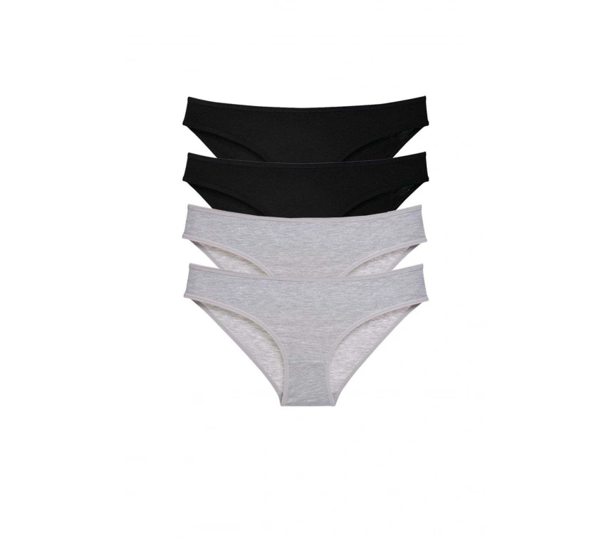 4 Adet Süper Eko Set Likralı Kadın Slip Külot Siyah Gri